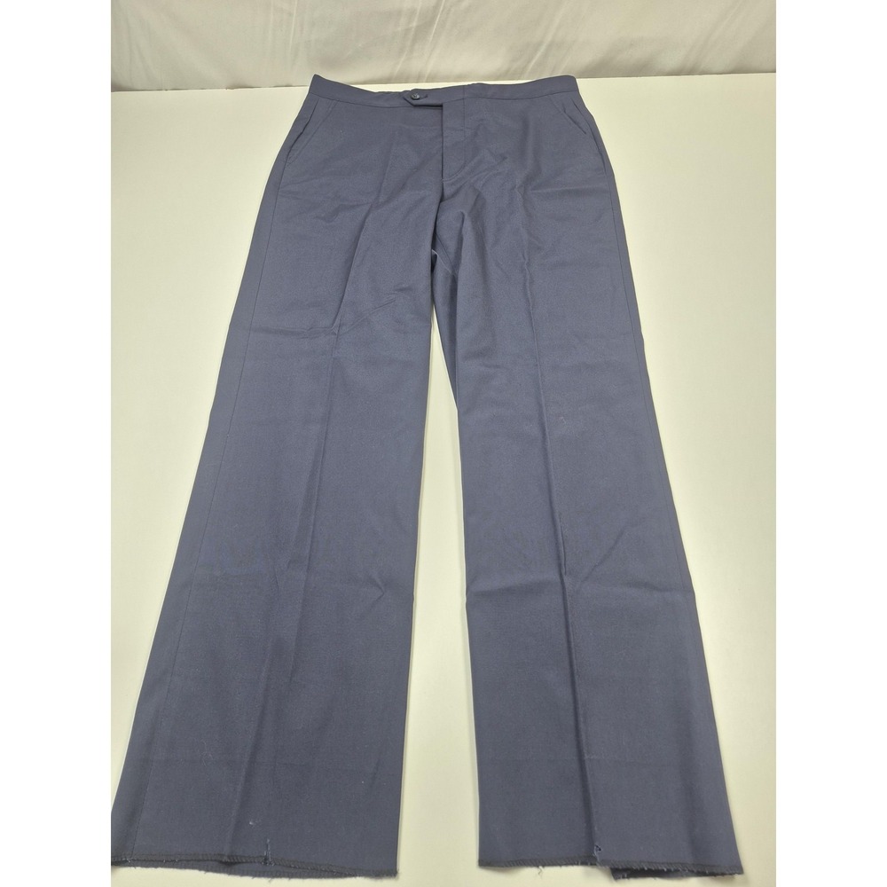 Sansabelt Dress Pants Mens 34x36 Blue Wool Flat Front Straight Elastic Waist NWT